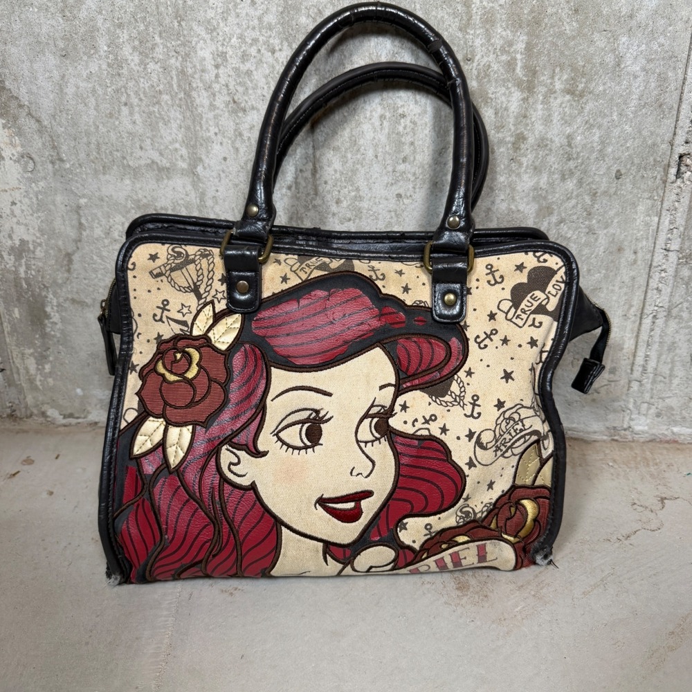 Disney The Little Mermaid Ariel Tattoo Satchel Bag Brown Nautical Rockabilly
